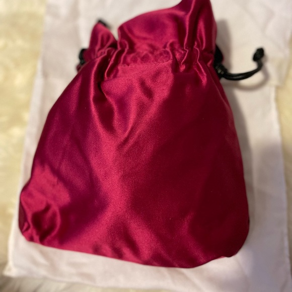 - Les petits Joueurs satin pink & black leather versatile reservesble bag $150 - Picture 3 of 4